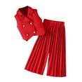 thumbnail image 1 of OGLCCG Girl's Elegant 2 Piece Outfit Sleeveless Button Down Vest Blazer and Wide Leg Long Dressy Pants Set Solid Color Summer Outfit 2-9 Years, 1 of 7