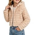 thumbnail image 1 of OGLCCG Girl's Faux Fur Coat Long Sleeve Button Front Fuzzy Hooded Cropped Jacket Fall Winter Fluffy Sherpa Coat(Khaki,12-13Years), 1 of 8
