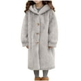 thumbnail image 1 of OGLCCG Girl's Faux Fur Long Jacket Button Front Fuzzy Fleece Hooded Cardigan Coat Outdoor Thickened Warm Winter Fluffy Jacket with Pockets 5-14 Years, 1 of 8