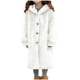 thumbnail image 1 of OGLCCG Girl's Faux Fur Long Jacket Button Front Fuzzy Fleece Hooded Cardigan Coat Outdoor Thickened Warm Winter Fluffy Jacket with Pockets 5-14 Years, 1 of 8