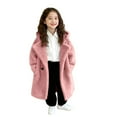 thumbnail image 1 of OGLCCG Girl's Faux Fur Long Jacket Lapel Open Front Fuzzy Fleece Cardigan Coat Thickened Warm Winter Button Fluffy Jacket with Pockets 5-14 Years, 1 of 6