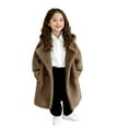 thumbnail image 1 of OGLCCG Girl's Faux Fur Long Jacket Lapel Open Front Fuzzy Fleece Cardigan Coat Thickened Warm Winter Button Fluffy Jacket with Pockets 5-14 Years, 1 of 6