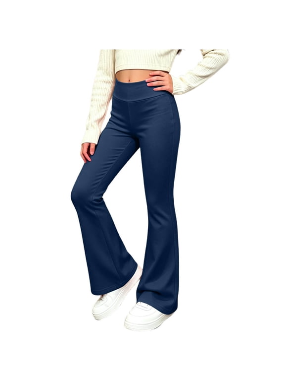 Girl's Flare Leggings High Waisted Stretchy Bell Bottoms for School Daily Wear Kids Dance Yoga Pants(Blue,5-6 Years)
