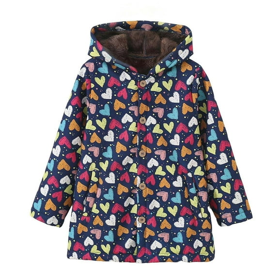 OGLCCG Girl's Floral Print Fleece Lined Hooded Jacket Warm Thick Button Down Outerwear Coat with Pockets Fall Winter Thermal Clothes 1-9 Years