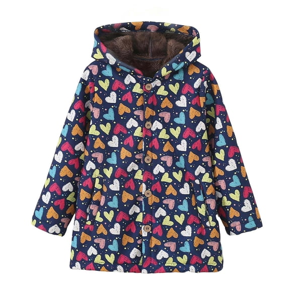 OGLCCG Girl's Floral Print Fleece Lined Hooded Jacket Warm Thick Button Down Outerwear Coat with Pockets Fall Winter Thermal Clothes 1-9 Years