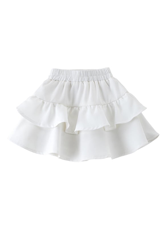 Girl's High Waisted Mini Tiered Casual Double Layer Ruffle Skort Summer Elastic Waist School Uniform Skirts for Girls 3-14 Years