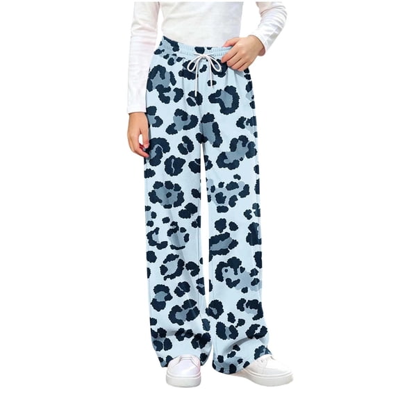 OGLCCG Girl's Leopard Print Pants Elastic Waist Wide Leg Cheetah Pants Lightweight Baggy Trousers Size 7-8