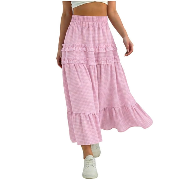 OGLCCG Girl's Long Tiered Ruffled Skirt Casual Shirred Frill Trim Elastic High Waist A-Line Skirt for Summer Elegant Boho Maxi Skirt 5-15 Years