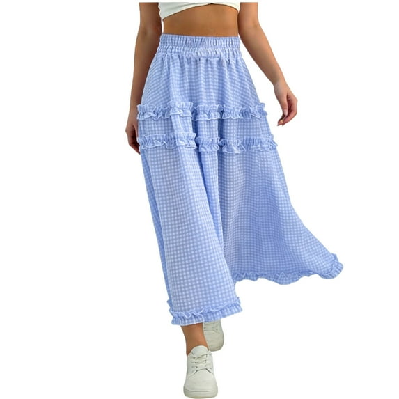 OGLCCG Girl's Long Tiered Ruffled Skirt Casual Shirred Frill Trim Elastic High Waist A-Line Skirt for Summer Elegant Boho Maxi Skirt 5-15 Years