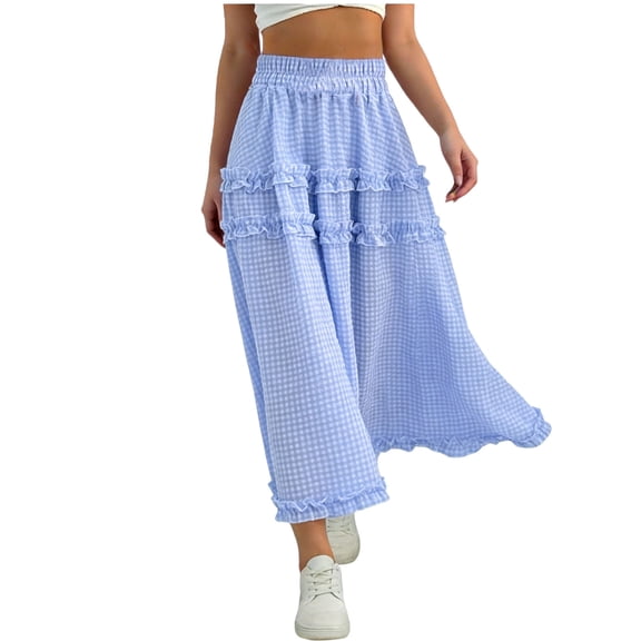 OGLCCG Girl's Long Tiered Ruffled Skirt Casual Shirred Frill Trim Elastic High Waist A-Line Skirt for Summer Elegant Boho Maxi Skirt 5-15 Years