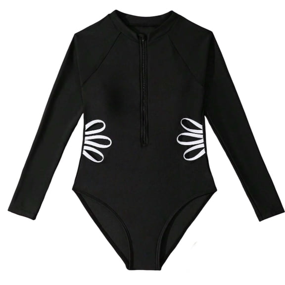 OGLCCG Girl's One Piece Rash Guard Long Sleeve Swimsuits Zipper Surfing Bathing Suits UPF 50 /Sun Protection Hawaiian Swimwear 6-15 Years