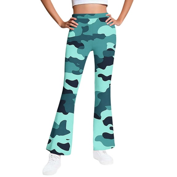 OGLCCG Girl's Thermal Fleece Lined Flare Leggings High Waisted Stretch Bell Bottom for Kids Camouflage Print Winter Warm Yoga Pants 5-16 Years