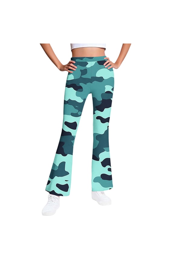 Girl's Thermal Fleece Lined Flare Leggings High Waisted Stretch Bell Bottom for Kids Camouflage Print Winter Warm Yoga Pants 5-16 Years