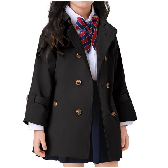 OGLCCG Girl's Trench Coat Double Breasted Notch Lapel Overcoat Outerwear School Uniform Windbreaker Jacket with Pockets for Girls 1-13 Years
