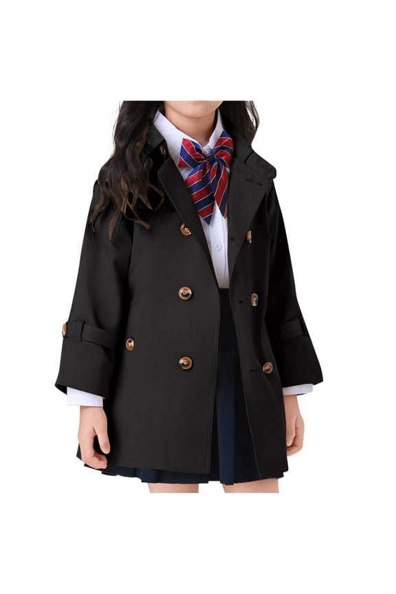 Girl's Trench Coat Double Breasted Notch Lapel Overcoat Outerwear School Uniform Windbreaker Jacket with Pockets for Girls 1-13 Years