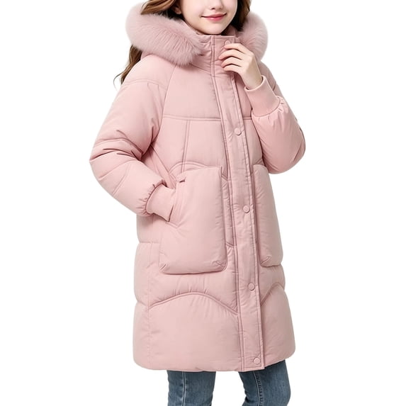 OGLCCG Girl's Winter Coats Kids Windproof Long Puffer Jacket with Pockets Thicken Snow Outerwear with Faux Fur Hood,Size 5-15