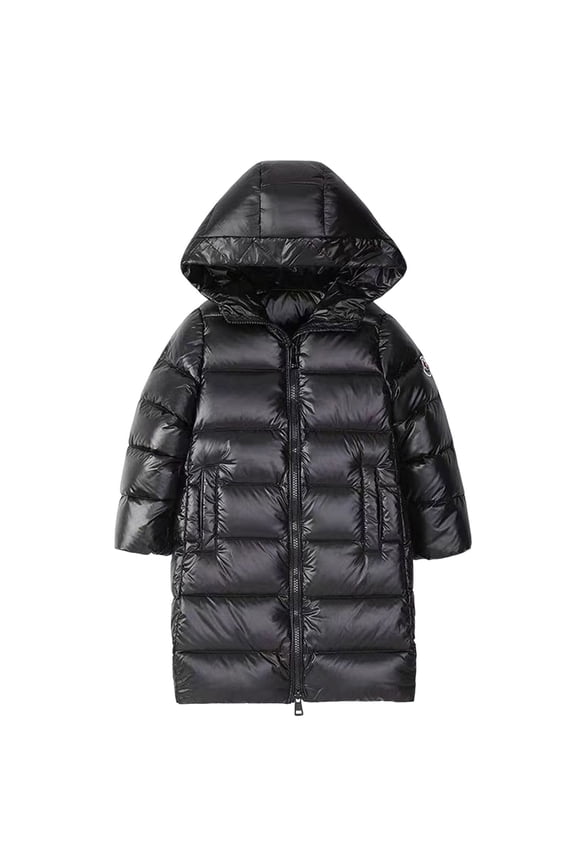 Girl's Winter Padded Jacket Long Sleeve Full Zip Warm Thick Hooded Long Down Coats with Pockets Metallic Reflective Puffer Jacket 5-15 Years