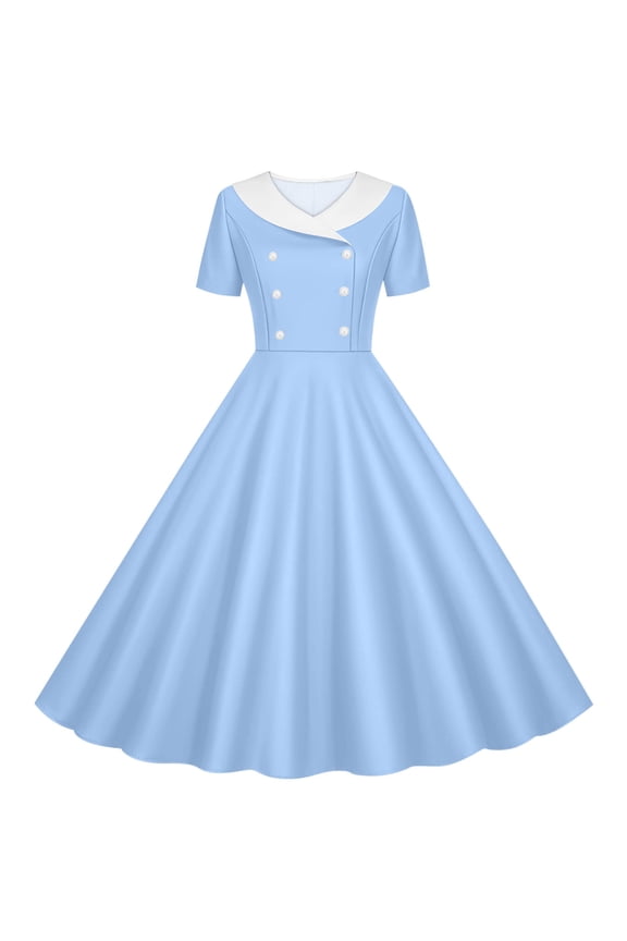 Girls 1950s Retro Dress Short Sleeve Cocktail Swing A Line Midi Dresses Summer Trendy Party Evening Prom Gowns 5-14 Years