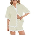 thumbnail image 1 of OGLCCG Girls 2 Piece Outfits Cotton Short Sleeve Button Down Shirts and Elastic Waist Shorts Casual Summer Clothing Sets 4-14 Years, 1 of 6