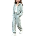 thumbnail image 1 of OGLCCG Girls 2 Piece Outfits Loose Long Sleeve Full Zip Hooded Jackets with Cargo Pants Baggy Tracksuit Sets for Girls 5-15 Years, 1 of 6