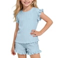 thumbnail image 1 of OGLCCG Girls 2 Piece Outfits Summer Ruffle Short Sleeve T-Shirts and Shorts Sets Ice Silk Sport Suits 1-10 Years, 1 of 7