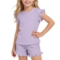 thumbnail image 1 of OGLCCG Girls 2 Piece Outfits Summer Ruffle Short Sleeve T-Shirts and Shorts Sets Ice Silk Sport Suits 1-10 Years, 1 of 7