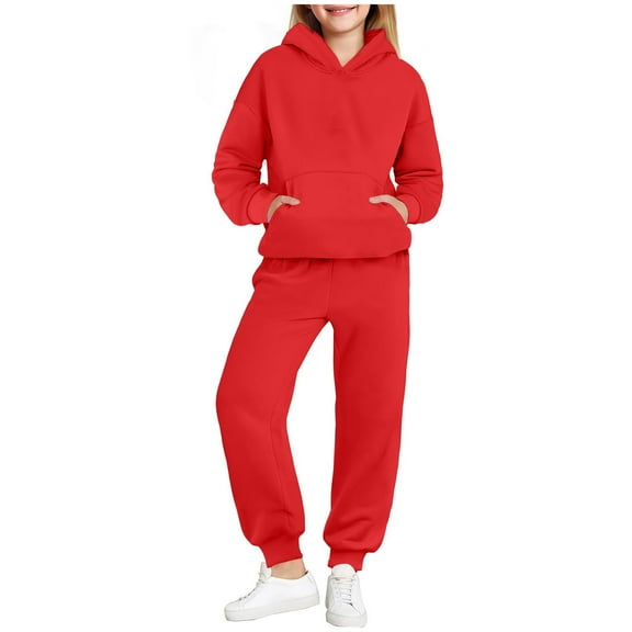 OGLCCG Girls 2 Piece Tracksuit Outfits Drop Shoulder Long Sleeve Hoodie and Sweatpants Lightweight Fleece Lined Sweatshirt Set with Pockets 4-15 Years