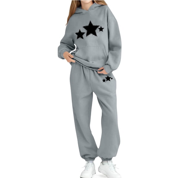 OGLCCG Girls 2 Piece Tracksuit Sets Trendy Star Graphic Long Sleeve Fleece Hooded Sweatshirt and Jogger Casual Athletic Sweatsuits for Kids 2-13 Years