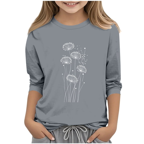 OGLCCG Girls' 3/4 Sleeve T-Shirt Round Neck Spring Casual Shirts Tops Lightweight Soft Graphic Print Tunic Blouses for Kids 3-12 Years