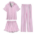 thumbnail image 1 of OGLCCG Girls 3 Piece Pajama Sets Button Down Short Sleeve Top Shorts & Long Pants Striped Sleepwear Lounge Sets Nighty For Teens 5-14 Years, 1 of 8