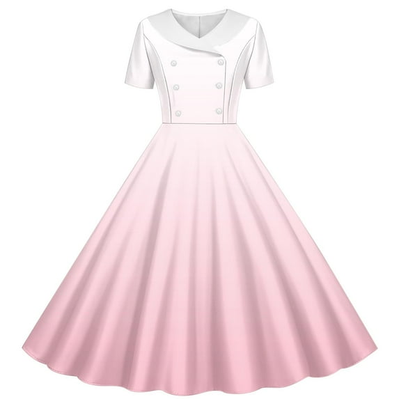 OGLCCG Girls 50s Vintage Swing Dresses Audrey Print Short Sleeve Dress with Peter Pan Collar Gradient Color A-Line Party Princess Dress 5-14 Years