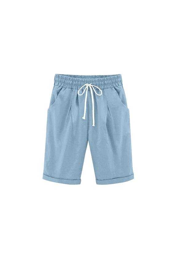 Girls Athletic Shorts Drawstring Cotton Linen Bermuda Shorts with Pockets Summer Elastic Waist Sports Shorts for Kids Teens 4-15 Years