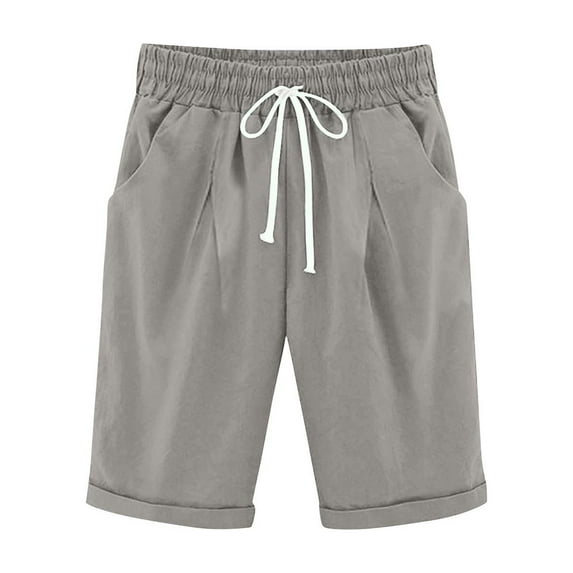 OGLCCG Girls Athletic Shorts Drawstring Cotton Linen Bermuda Shorts with Pockets Summer Elastic Waist Sports Shorts for Kids Teens 4-15 Years
