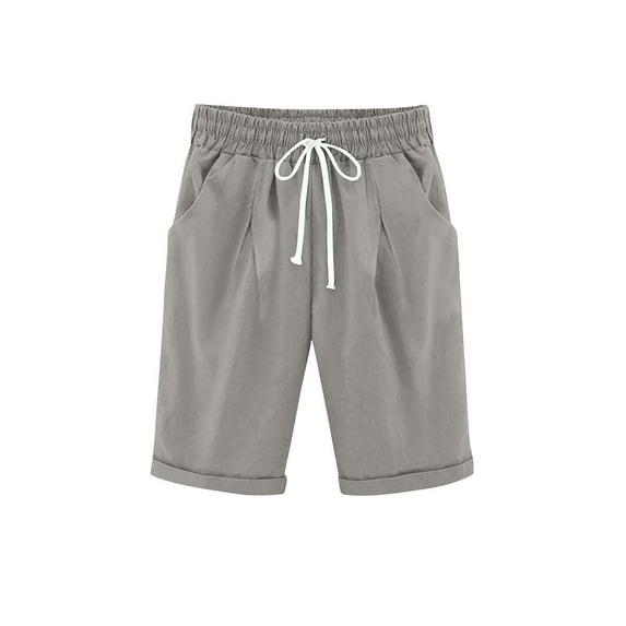 OGLCCG Girls Athletic Shorts Drawstring Cotton Linen Bermuda Shorts with Pockets Summer Elastic Waist Sports Shorts for Kids Teens 4-15 Years