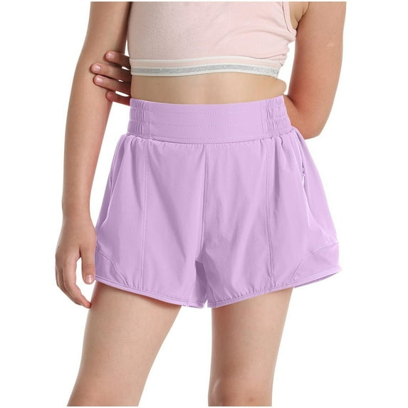 OGLCCG Girls Athletic Shorts High Elastic Waist Wide Leg Running Active Shorts with Pockets Casual Sports Workout Shorts for Kids Teens 6-16 Years