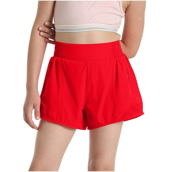 OGLCCG Girls Athletic Shorts High Elastic Waist Wide Leg Running Active Shorts with Pockets Casual Sports Workout Shorts for Kids Teens 6-16 Years