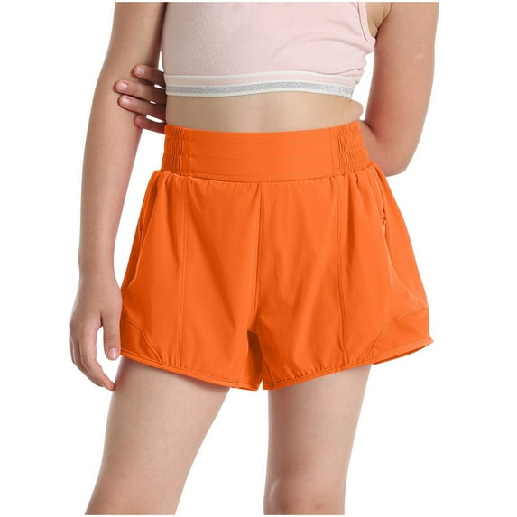 OGLCCG Girls Athletic Shorts High Elastic Waist Wide Leg Running Active Shorts with Pockets Casual Sports Workout Shorts for Kids Teens 6-16 Years