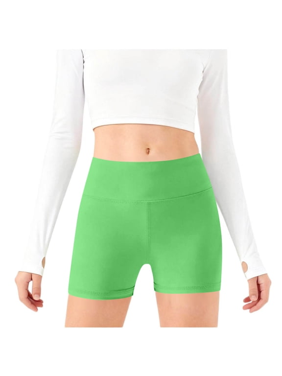 Girls Athletic Shorts Kids High Elastic Waisted Yoga Dance Biker Shorts Summer Comfy Gymnastics Shorts with Pockets 5-14 Years