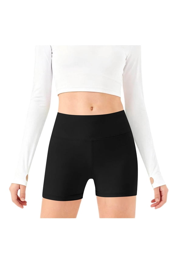 Girls Athletic Shorts Kids High Elastic Waisted Yoga Dance Biker Shorts Summer Comfy Gymnastics Shorts with Pockets 5-14 Years