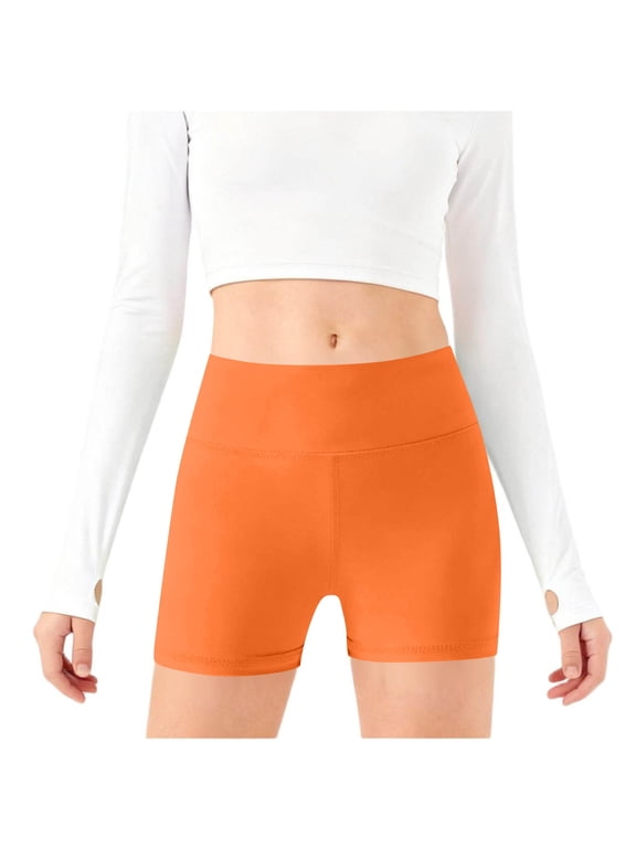 Girls Athletic Shorts Kids High Elastic Waisted Yoga Dance Biker Shorts Summer Comfy Gymnastics Shorts with Pockets 5-14 Years