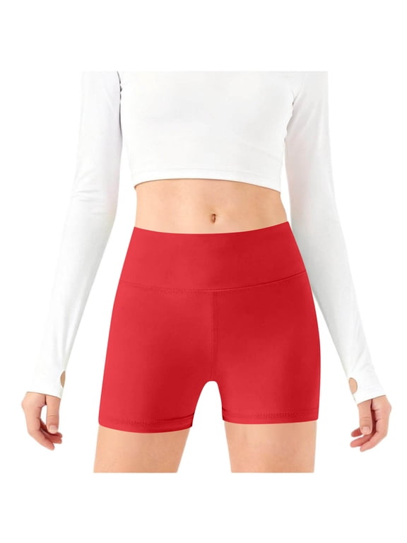 Girls Athletic Shorts Kids High Elastic Waisted Yoga Dance Biker Shorts Summer Comfy Gymnastics Shorts with Pockets 5-14 Years