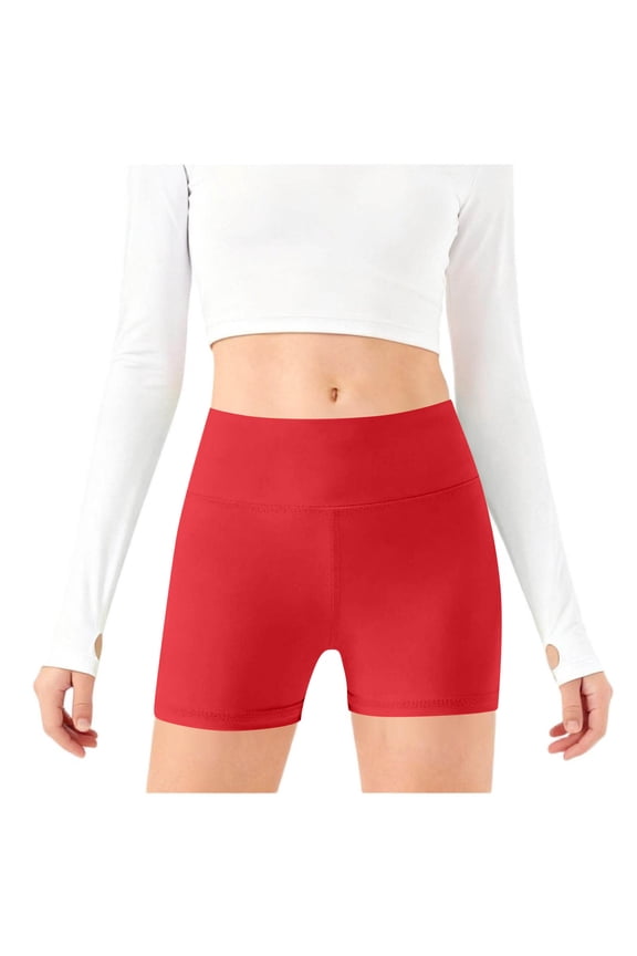 Girls Athletic Shorts Kids High Elastic Waisted Yoga Dance Biker Shorts Summer Comfy Gymnastics Shorts with Pockets 5-14 Years