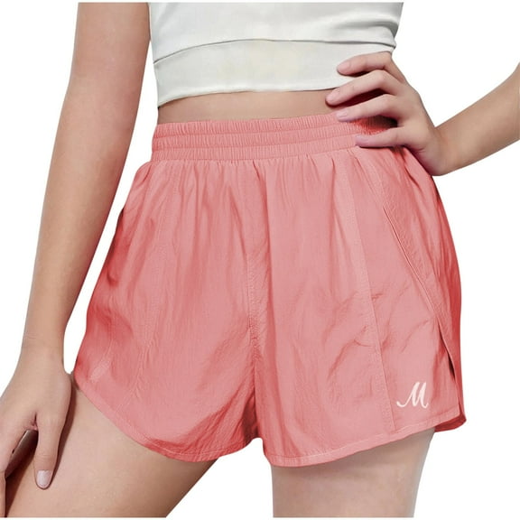 OGLCCG Girls Athletic Shorts with Pockets High Waisted Running Shorts with Pockets Soccer Gym Sports Active Short for Kids Size 6-16 Years