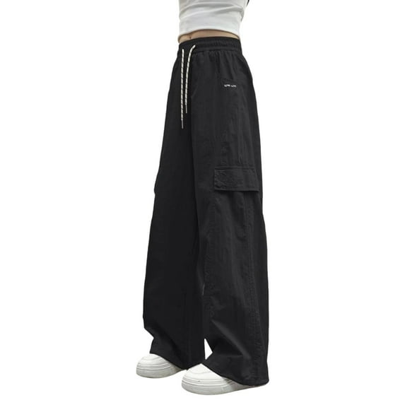 OGLCCG Girls Baggy Cargo Pants Elastic Waist Hip Hop Wide LegJogger Pants Casual Streetwear Parachute Trousers with Pockets 6-16 Years