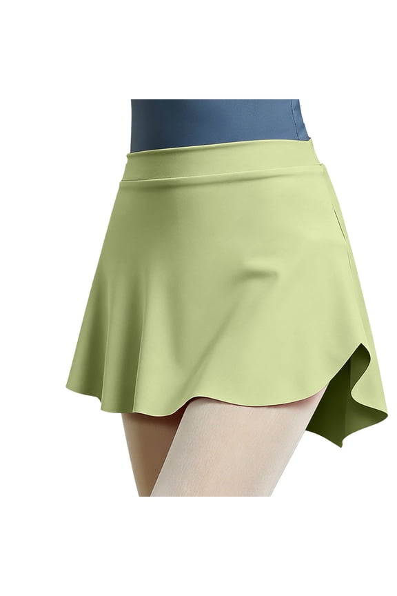 Girls Ballet Skirts Pull On Elastic Waist Side Slit Dancing Skirts Solid Color Soft Dance Mini Skirt for Ballerina 5-15 Years