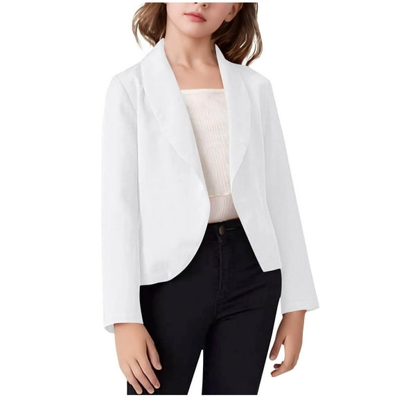 OGLCCG Girls Blazer Jacket Shawl Collar Formal Lapel Suit Jacket Solid Color Open Front Long Sleeve Blazers for Kids Girls 5-14 Years