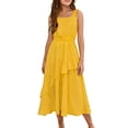 thumbnail image 1 of OGLCCG Girls Boho Dress Summer Wide Strap Square Neck Flowy Ruffle Beach Long Dress Kids Lightweight Vacation Flowy Dress 3-13 Years, 1 of 6