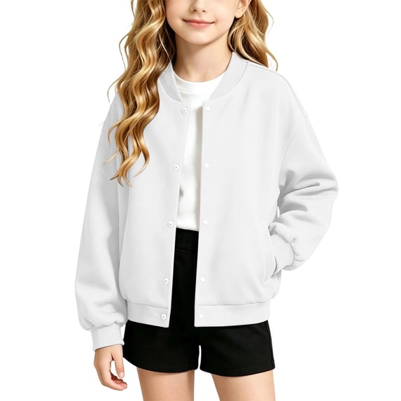 OGLCCG Girls Bomber Jackets Lightweight Button Down Kids Varsity Jacket School Uniform Baseball Jacket with Pockets 4-15 Years