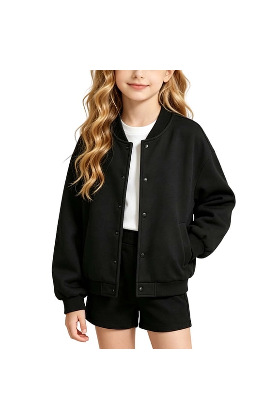Girls Bomber Jackets Lightweight Button Down Kids Varsity Jacket School Uniform Baseball Jacket with Pockets 4-15 Years