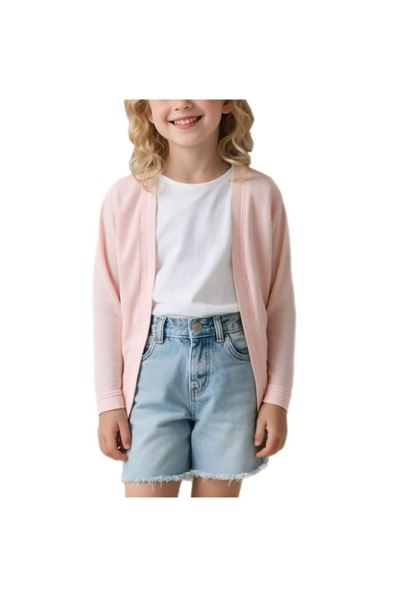 Girls Cardigan Casual Open Front Lightweight Long Sleeve Shrug Sweaters Solid Color Breathable Soft Cover Up Jacket 2-16 Years